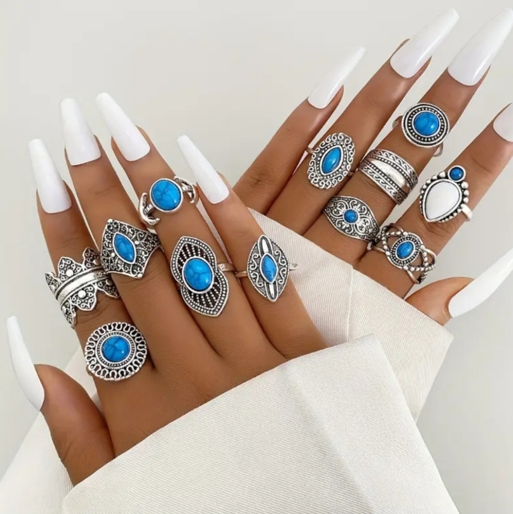 12 Pcs Boho Style Rings - Picture 2 of 5